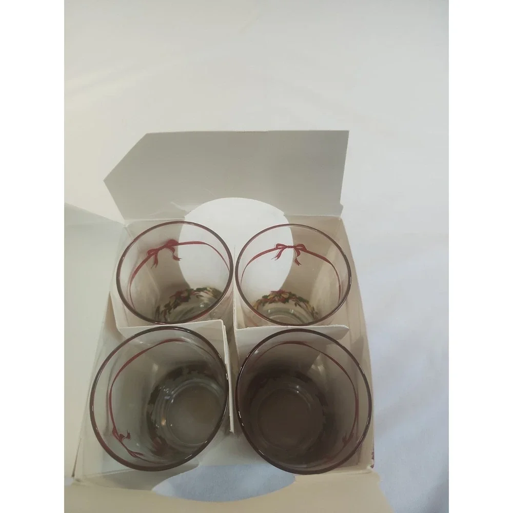 Vintage‎ John Wanamaker Set Of 4 Christmas Glasses 15 Oz Made In The USA